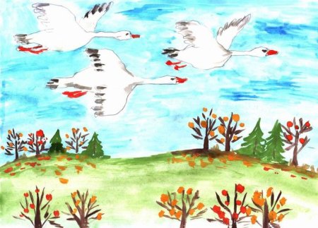Рисование птицы улетают на Юг
