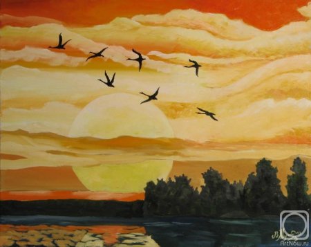 Осенний пейзаж с журавлями