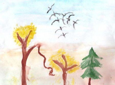 Рисование птицы улетают в теплые края