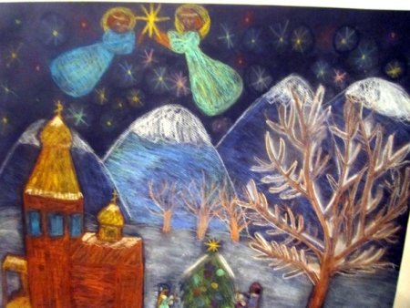 Детские рисунки на тему Рождество