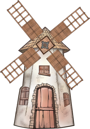 Мельница на белом фоне
