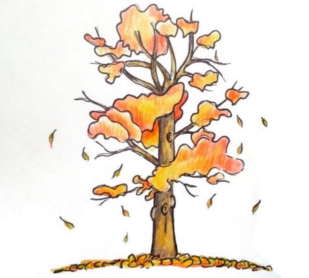 Осеннее дерево карандашом