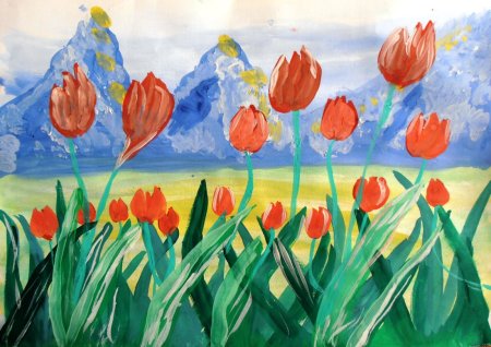Рисование тюльпана гуашью