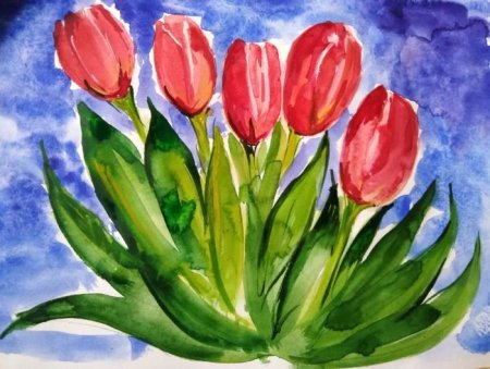 Тюльпаны акварелью для детей