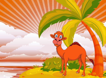 Оранжевое небо оранжевое море верблюд