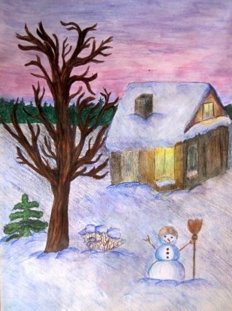 Зимнее утро рисунок