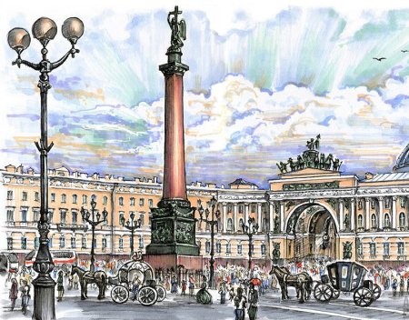 Дворцовая площадь в Санкт-Петербурге акварель