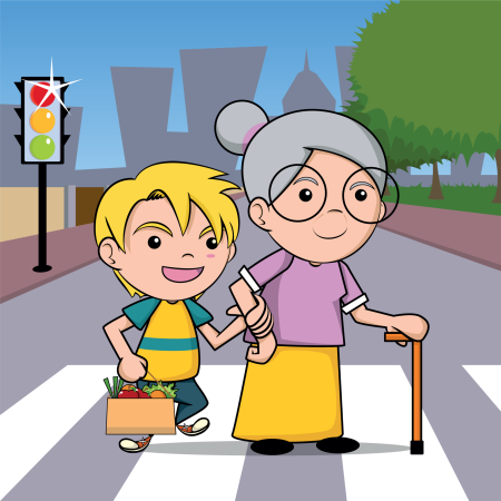 Мальчик помогает бабушке