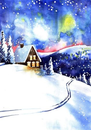 Новогодний пейзаж рисунки