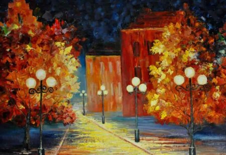 Город осенью гуашь