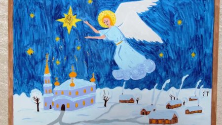 Детские рисунки на тему Рождество