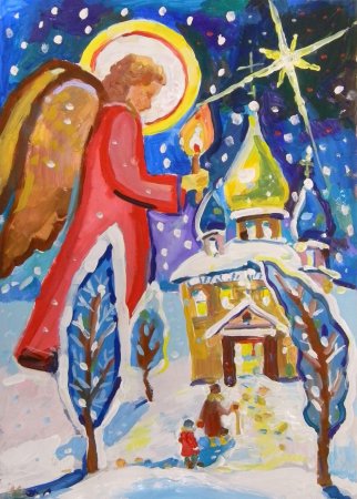 Рождественский рисунок в школу