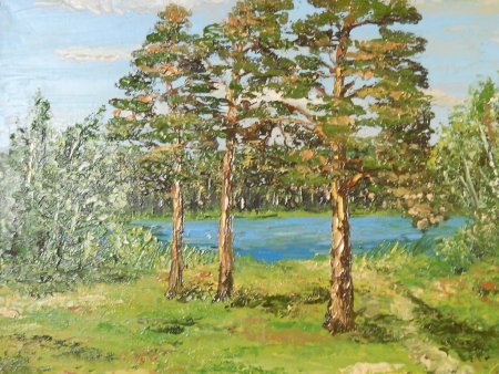 Сосновый лес гуашью