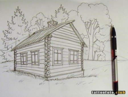 Деревянный дом карандашом