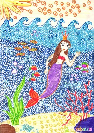 Русалка цветными карандашами