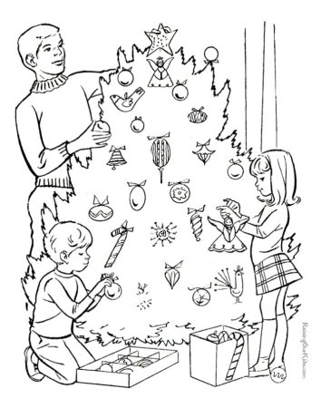 Дети наряжают елку раскраска