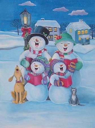 Рисование семья снеговиков
