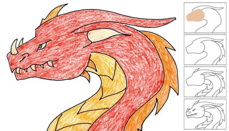 Красный дракон рисунок детский