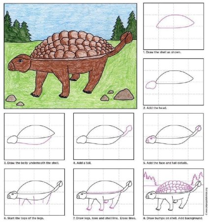 Динозавр пошаговое рисование для детей