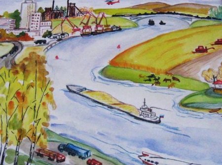 Детские рисунки реки Волги