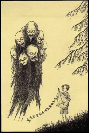 Страшное лицо карандашом