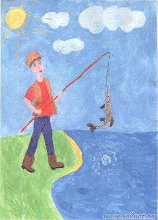Детские рисунки на тему рыбалка