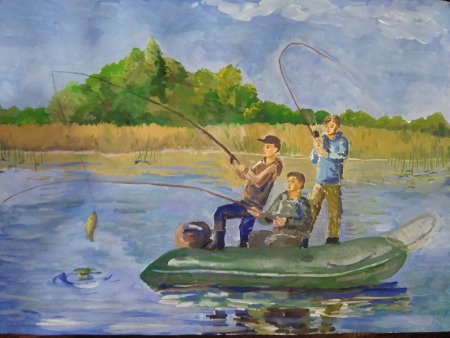 Рисунок мы с папой на рыбалке