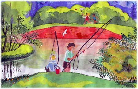 Детские рисунки на тему рыбалка