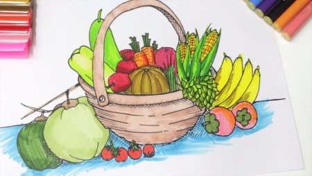 Рисование корзина с овощами