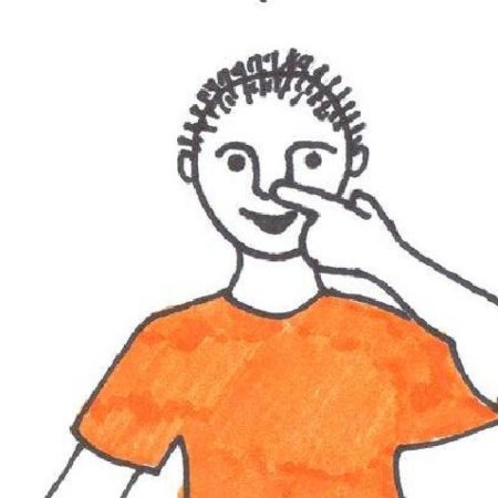 Мальчик показывающий на свой нос