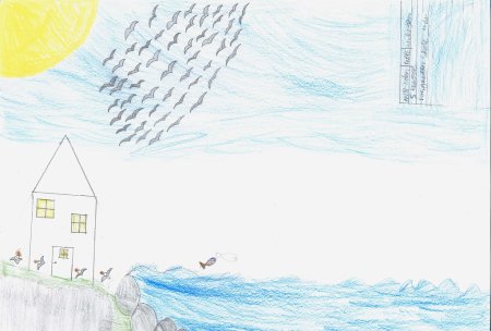 Дом около моря рисунок