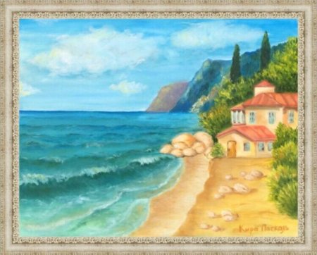 Домик около моря маслом