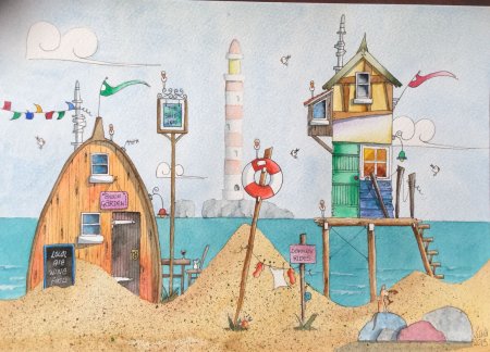 Морские домики акварель