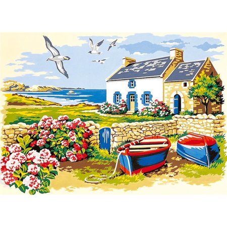 Вышивка дом у моря