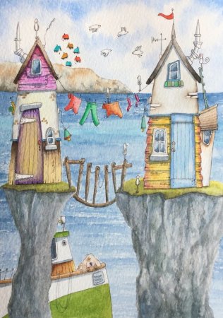 Акварельные домики на море