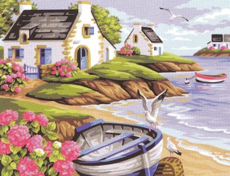 Раскраска по номерам домик у моря