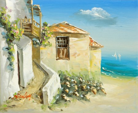 Домик у моря живопись