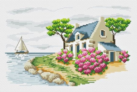 Вышивка крестом дом у моря
