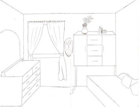 Рисунок комнаты карандашом