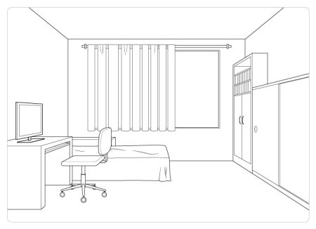 Рисование комнаты с мебелью