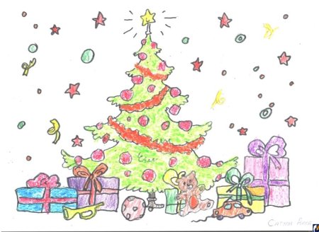 Детские рисунки на тему Новогодняя елка