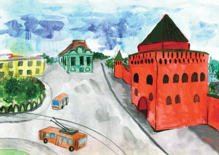 Нижний Новгород Дмитриевская башня Кремля рисунок детей