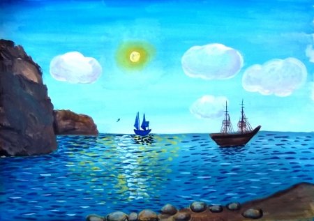 Рисование морского пейзажа для детей