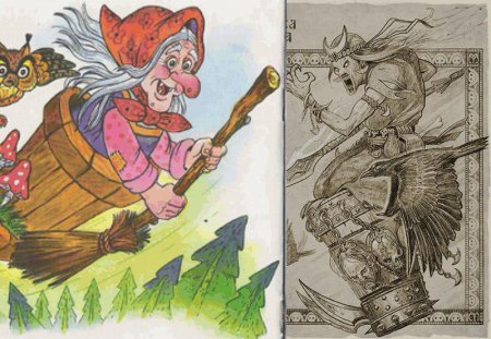 Баба Яга в ступе разукрашка