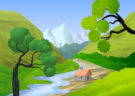 Мультяшный дом в горах