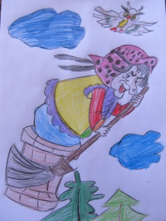 Баба Яга в ступе раскраска