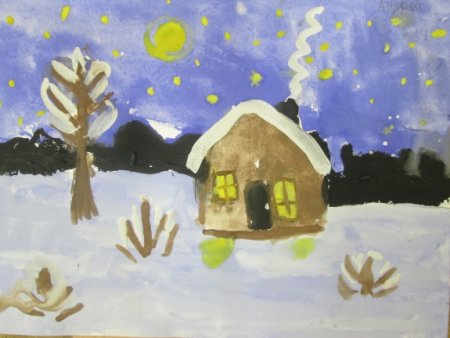 Зимний вечер рисование