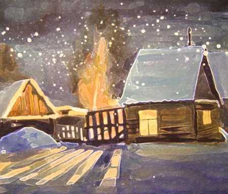 Рисунок на тему зимний вечер