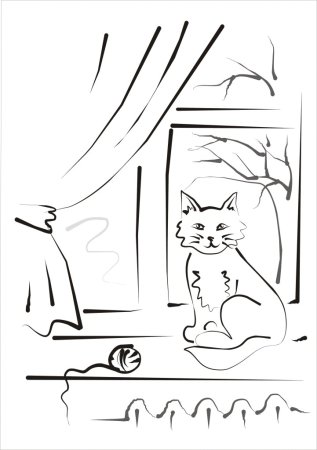 Кошка на окошке раскраска