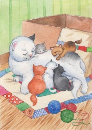 Кошка с котятами рисунок